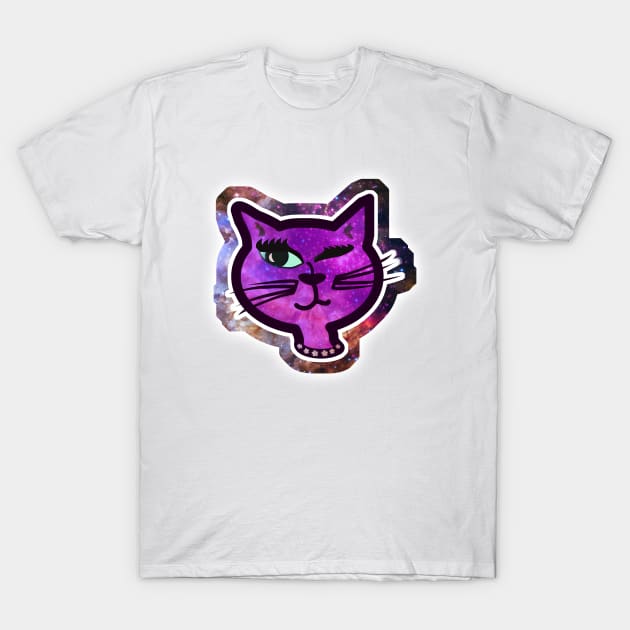 Cosmos Sparkle Winking Cat Nostalgia Design T-Shirt by Tshirtfort